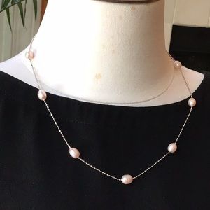 Silver Freshwater Pink Pearl choker necklace